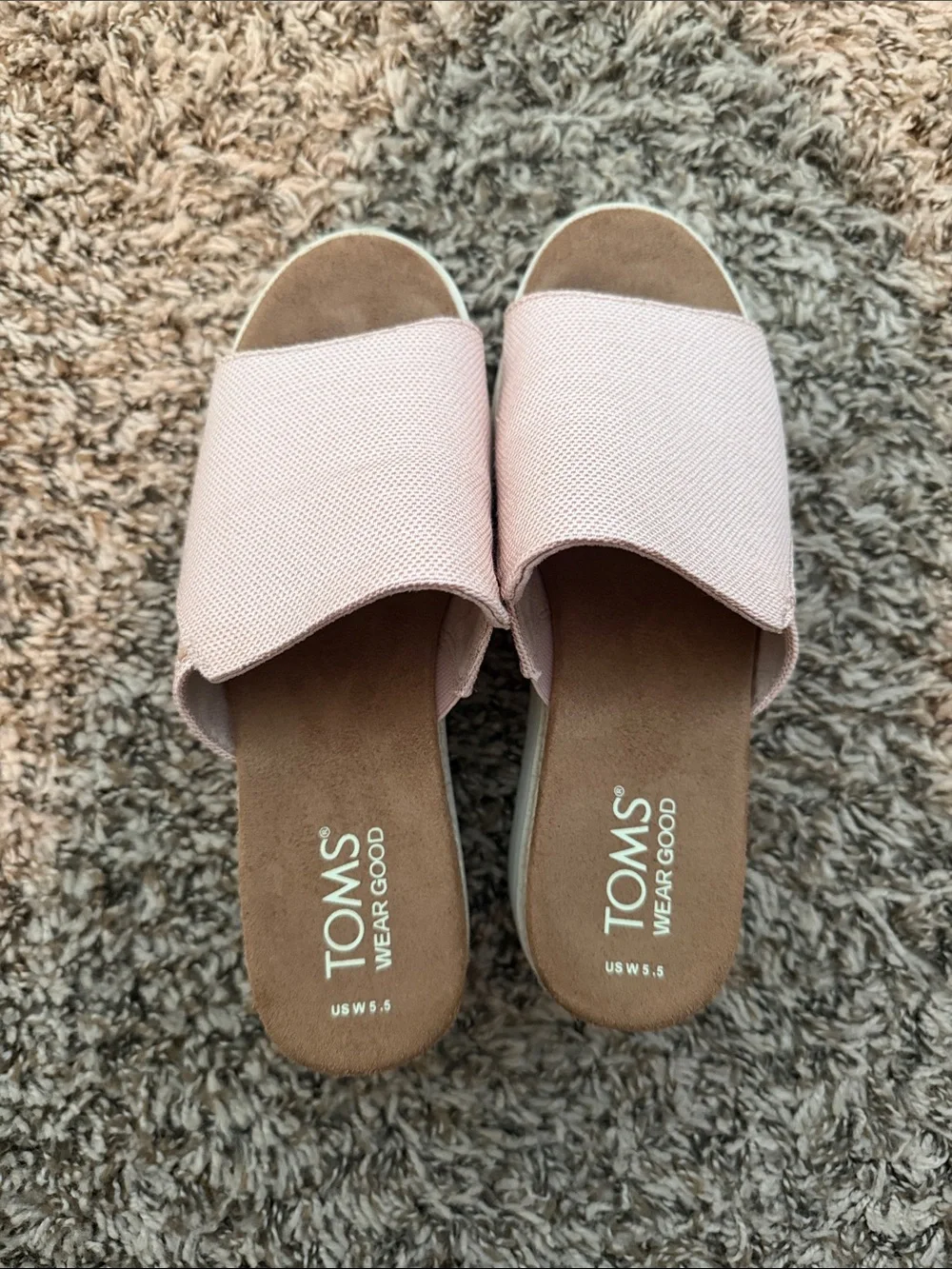 TOMS Pink Espadrille Platform Slide
